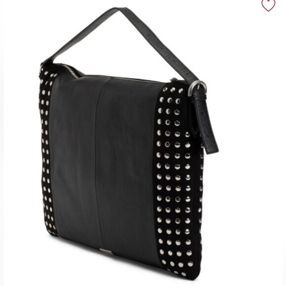 VINCE CAMUTO Black Leather Trim Hobo Bag With Studs NWT - Picture 4 of 5